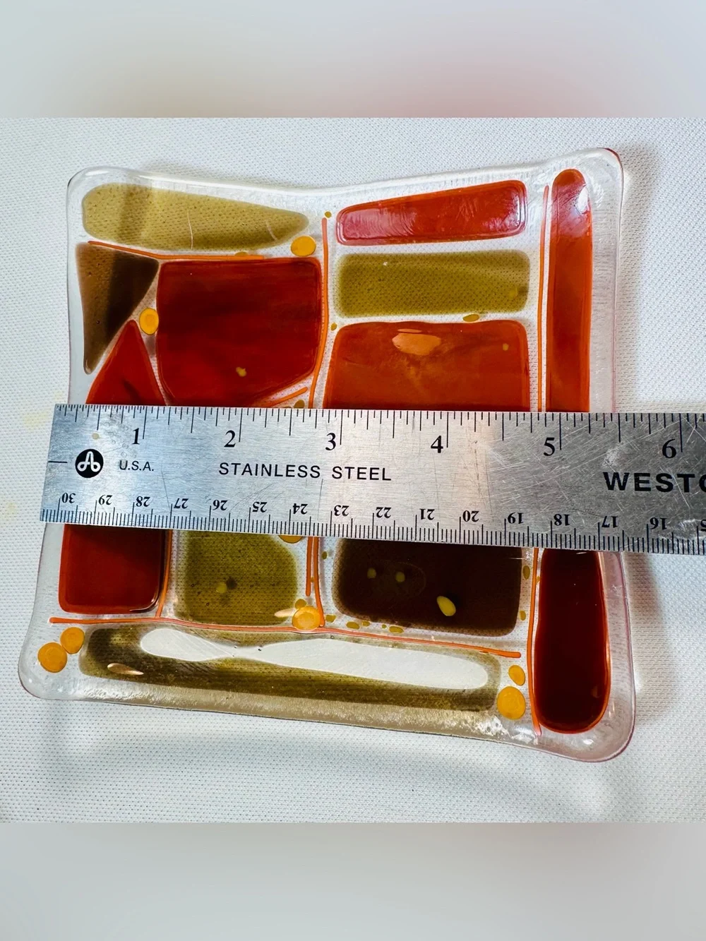 Beautiful Handmade Fused Glass Tray With Wire Wrapped Knife Spreader Fall Colors